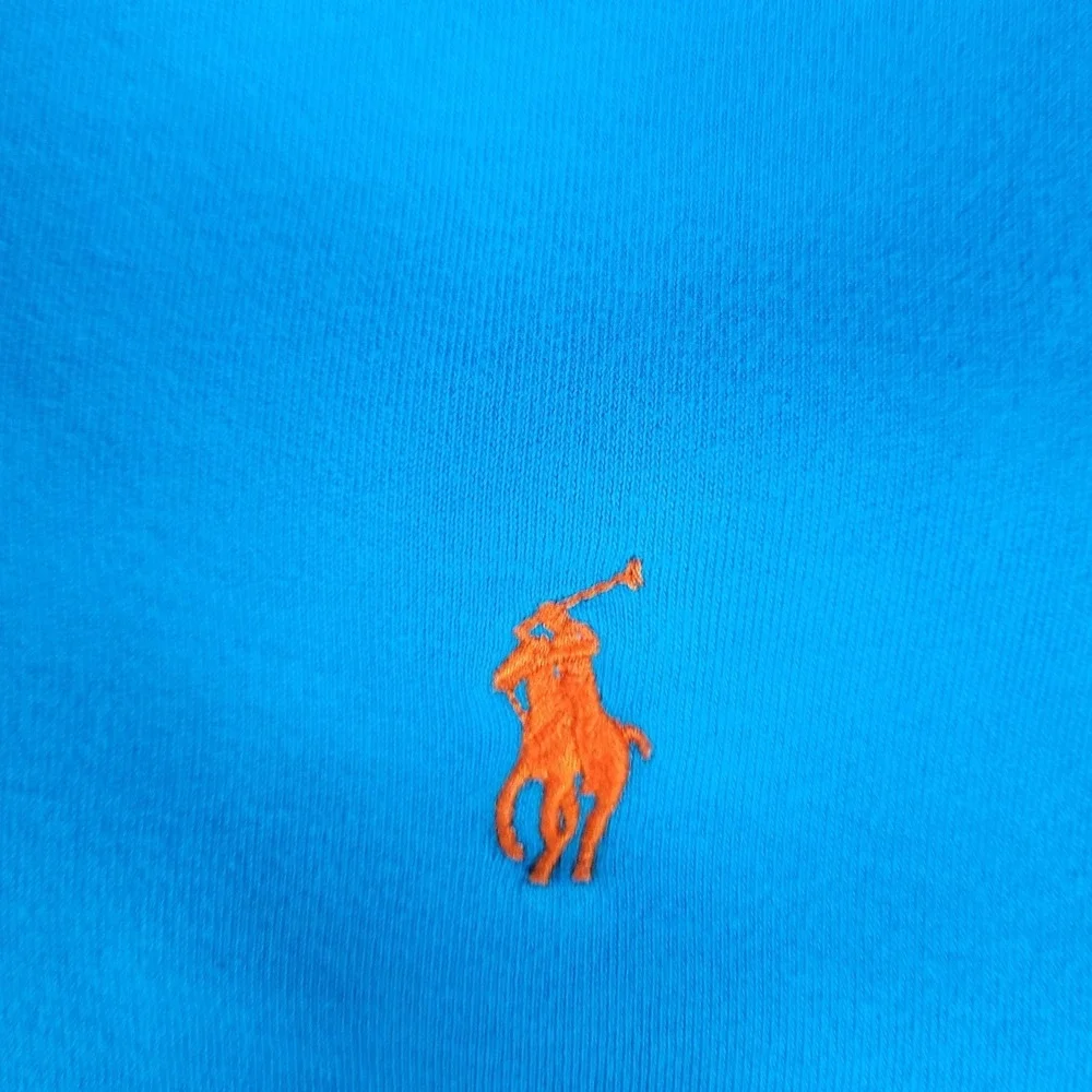 Polo Ralph Lauren Polo Shirt Men Large Blue Short Sleeve Orange Pony Logo